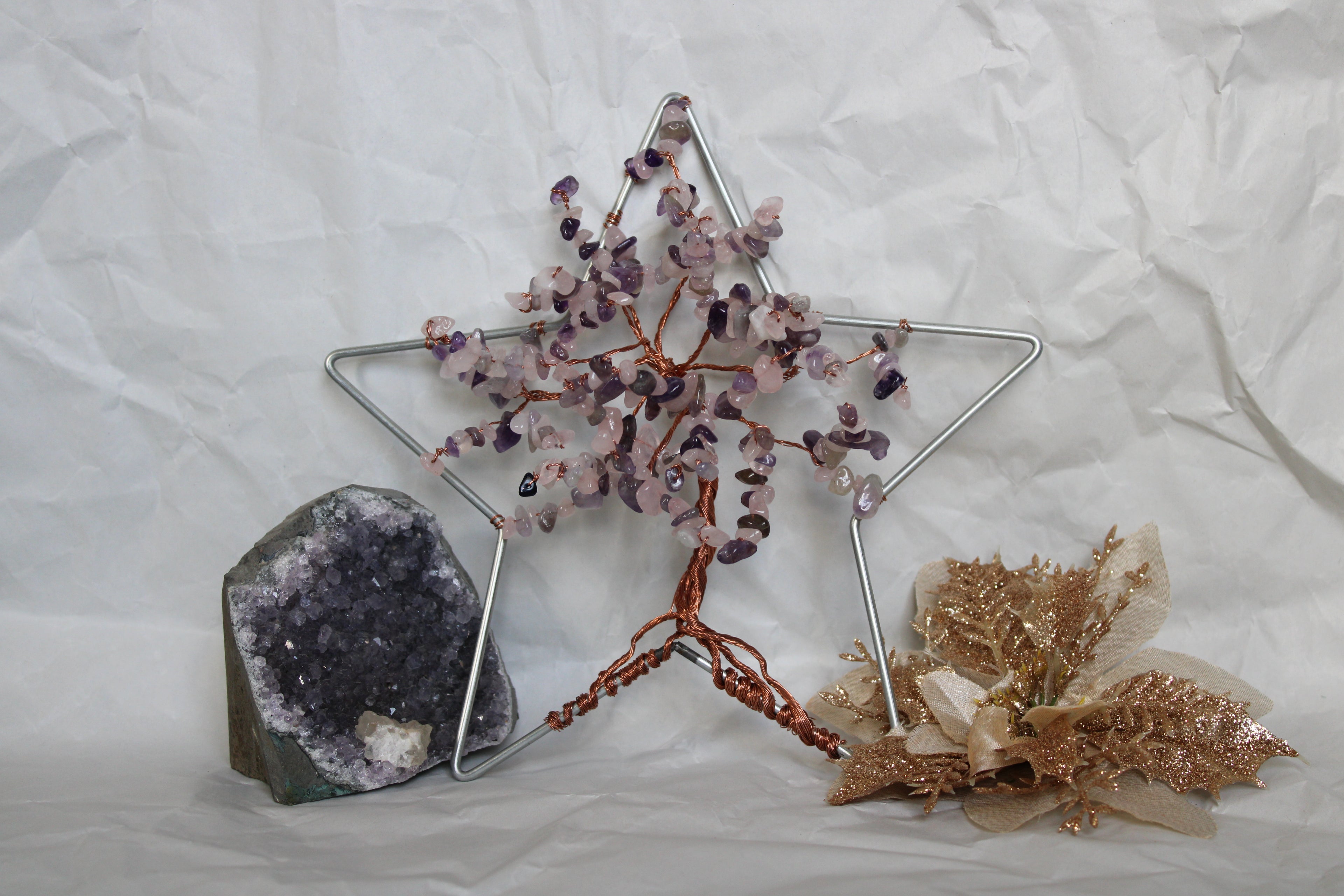 Amethyst & Rose Quartz's 3D Star Tree of Life Copper.